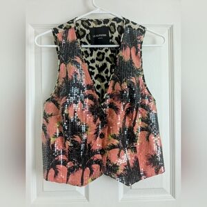 Le Superbe Sequins Tropical Coral Animal Print Vest